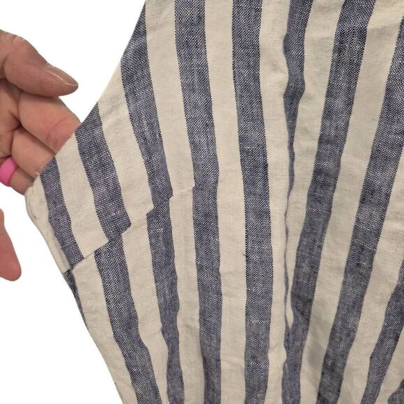 Rachel Zoe Women's White & Blue Linen Striped Romper with Pockets, Sash & Adjust - Picture 3 of 15